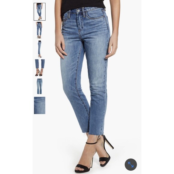 BLANKNYC Women 31 Jeans Cropped Raw Hem Ankle Faded Medium Wash High Rise Retro - Picture 1 of 16